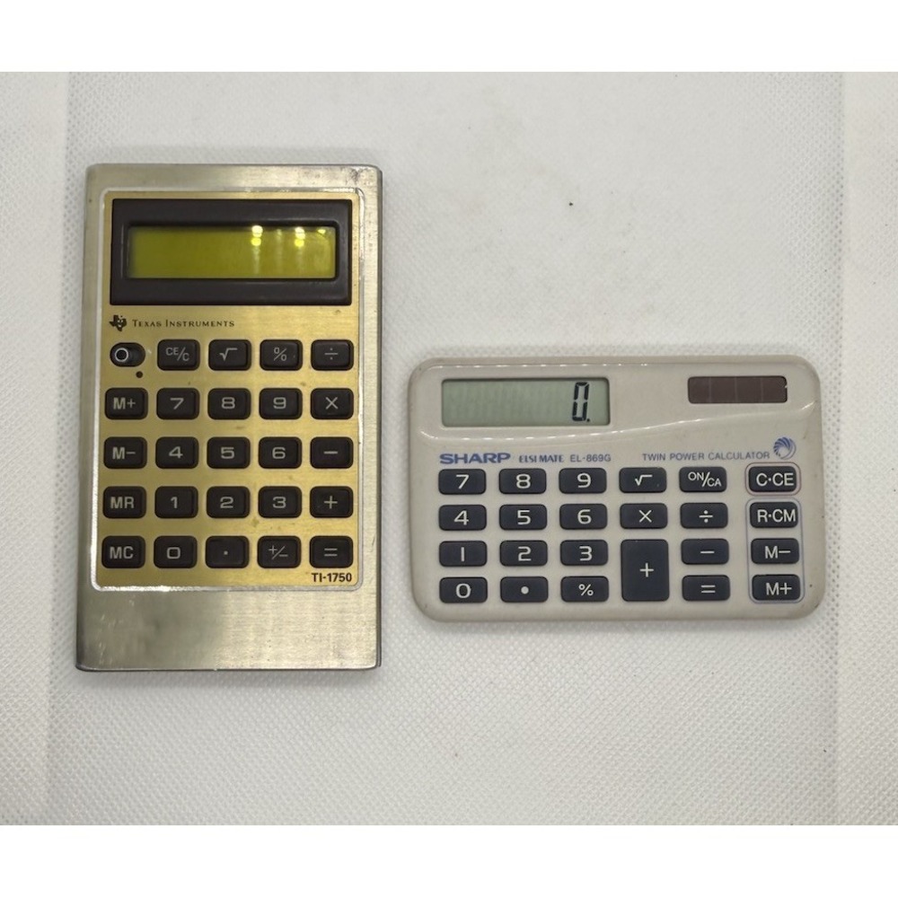 Lot of 2 Vintage Pocket Calculators (Sharp, Texas Instruments)